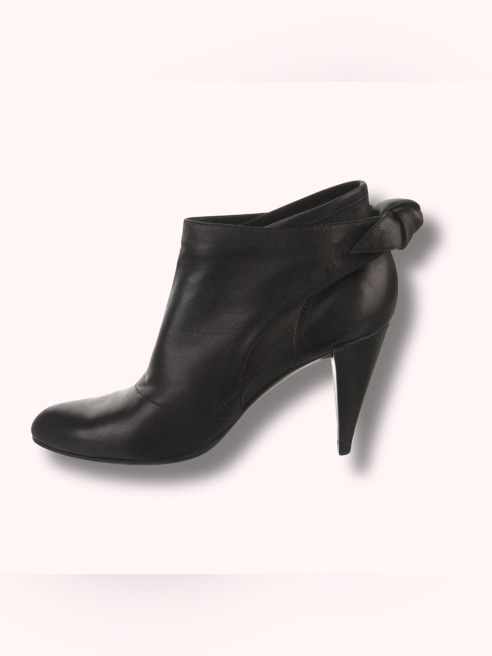 Sigerson Morrison Black Leather Ankle Booties Tie Back Heels Size 6.5